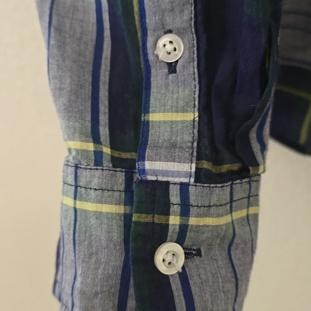 J. Crew Navy and Lime Plaid Button Down Shirt 6‎